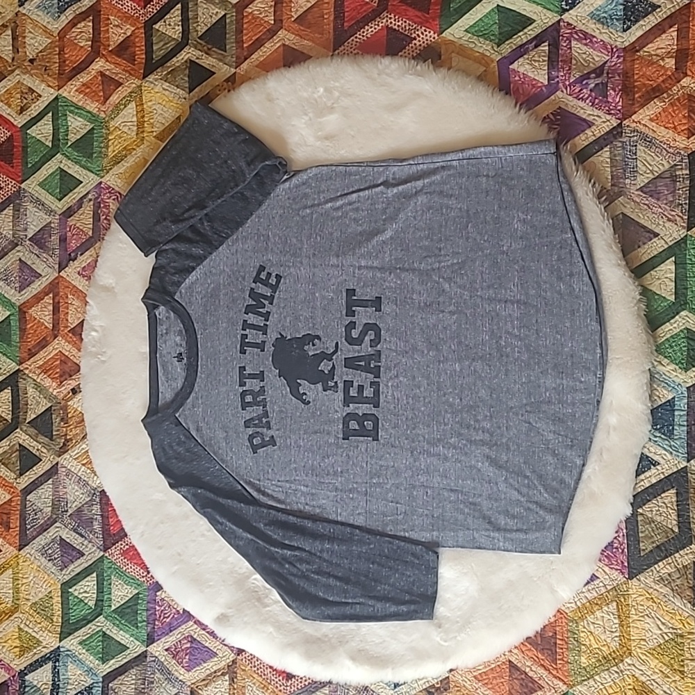 Disney Parks Beauty & The Beast Gray Part Time Beast Raglan Shirt XL